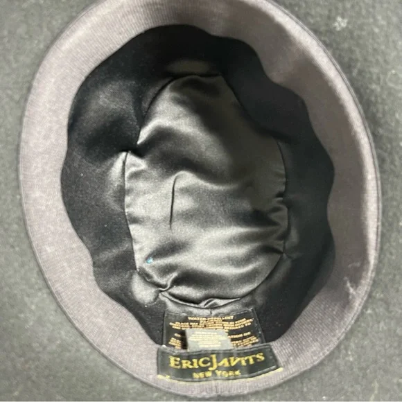 Eric Javits New York Black 100% Wool Wide Brim Fedora Hat Water Repellent L/XL - Picture 7 of 13